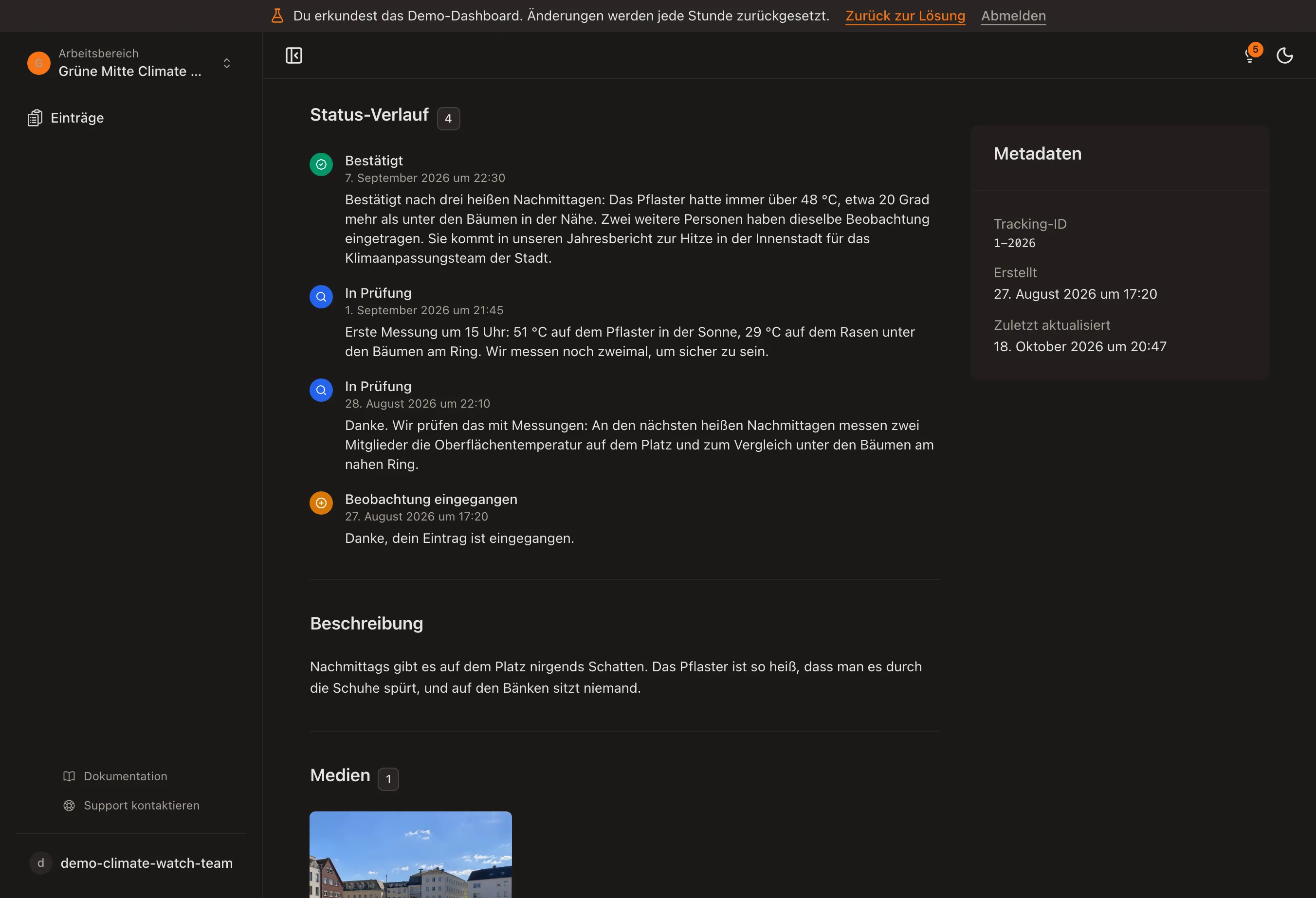 Sehen, wie eine Beobachtung geprüft wurde