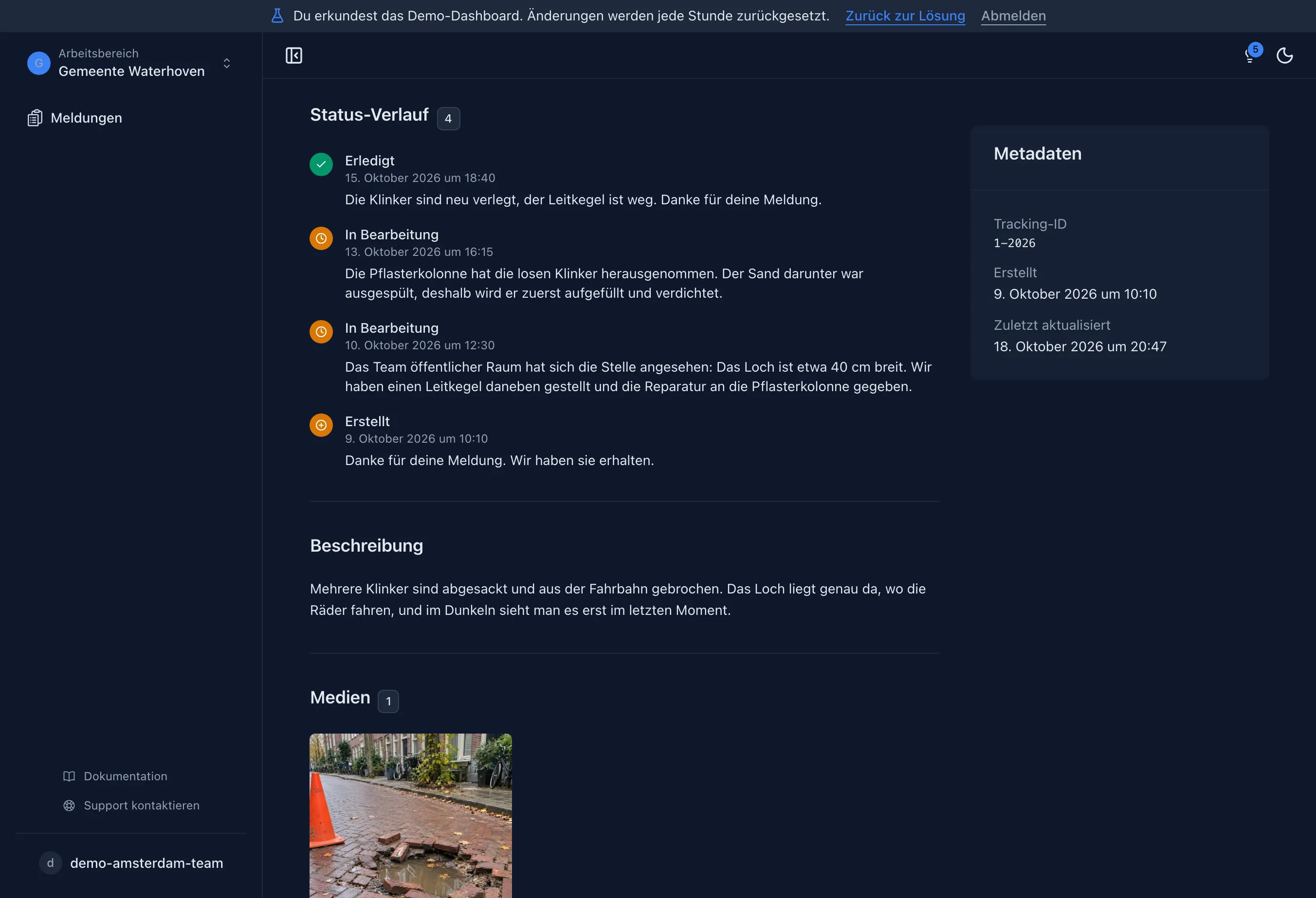 Jeden Schritt einer Meldung ansehen