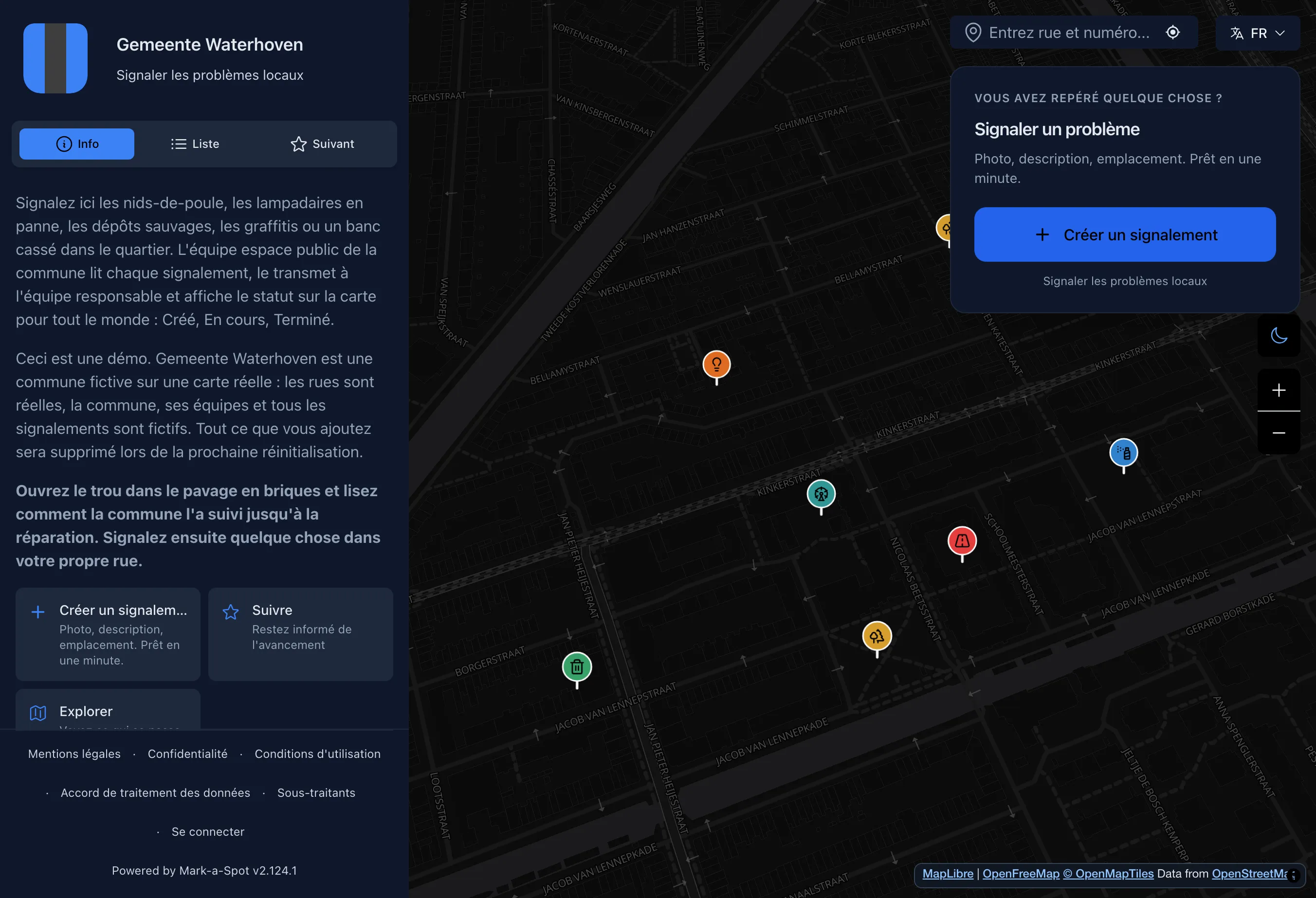 Tous les signalements de la commune sur une carte
