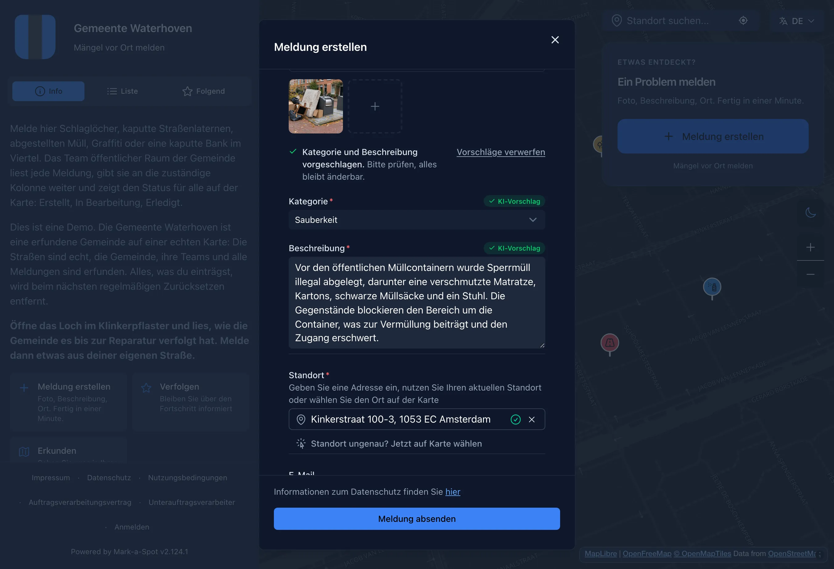 Foto machen, die KI schlägt Kategorie und Text vor