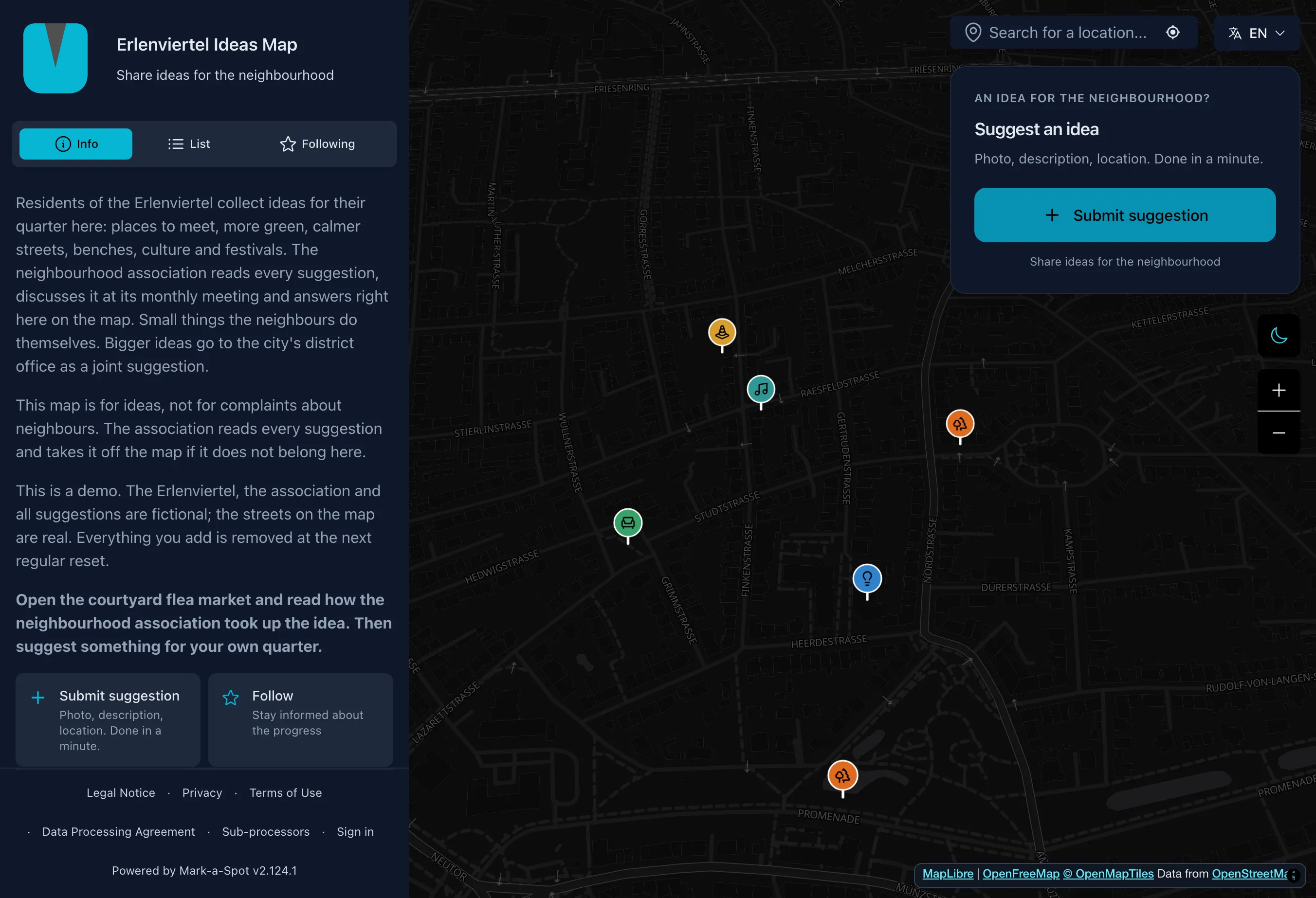 Todas as ideias do bairro em um mapa
