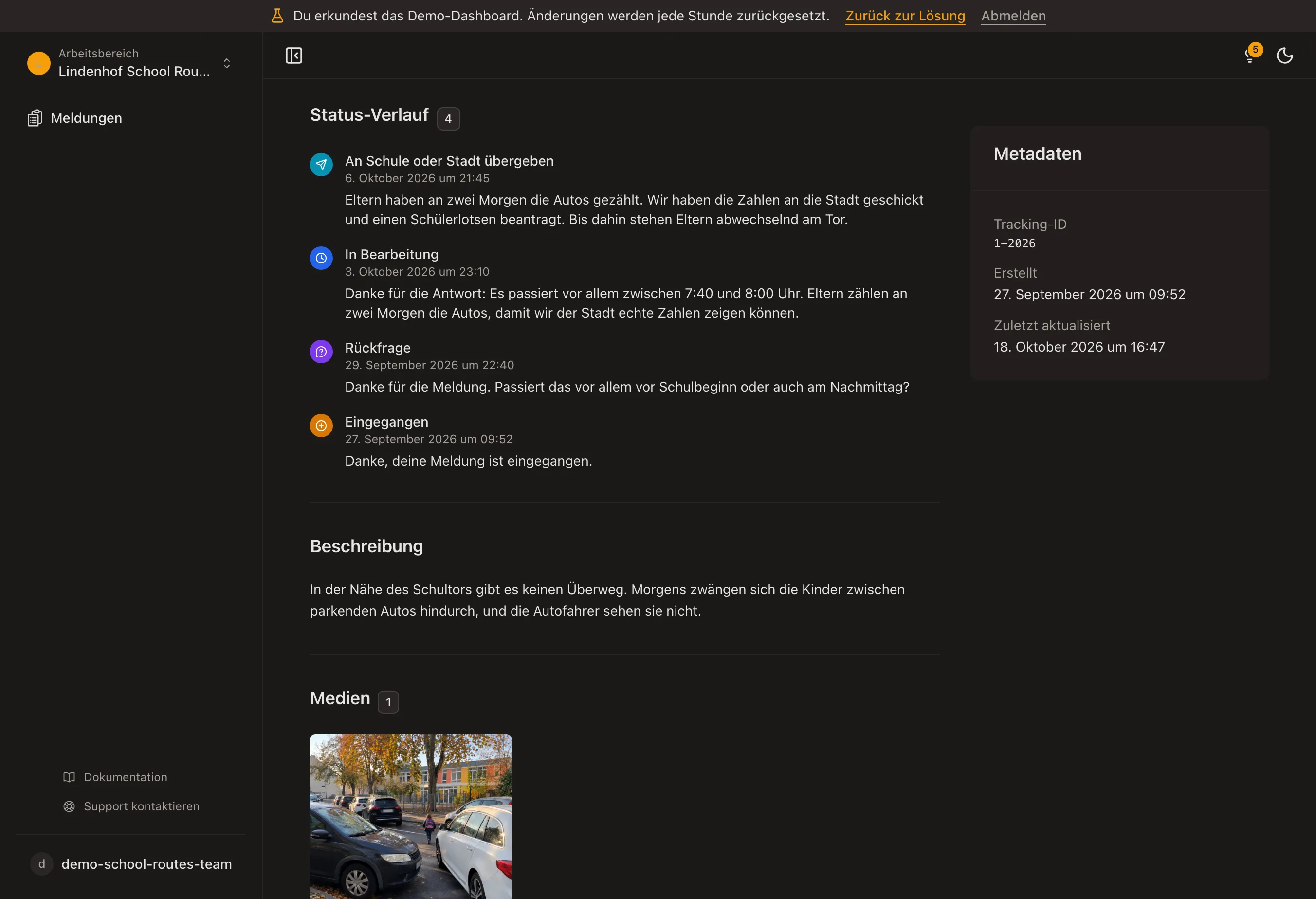 Jeden Schritt einer Meldung ansehen