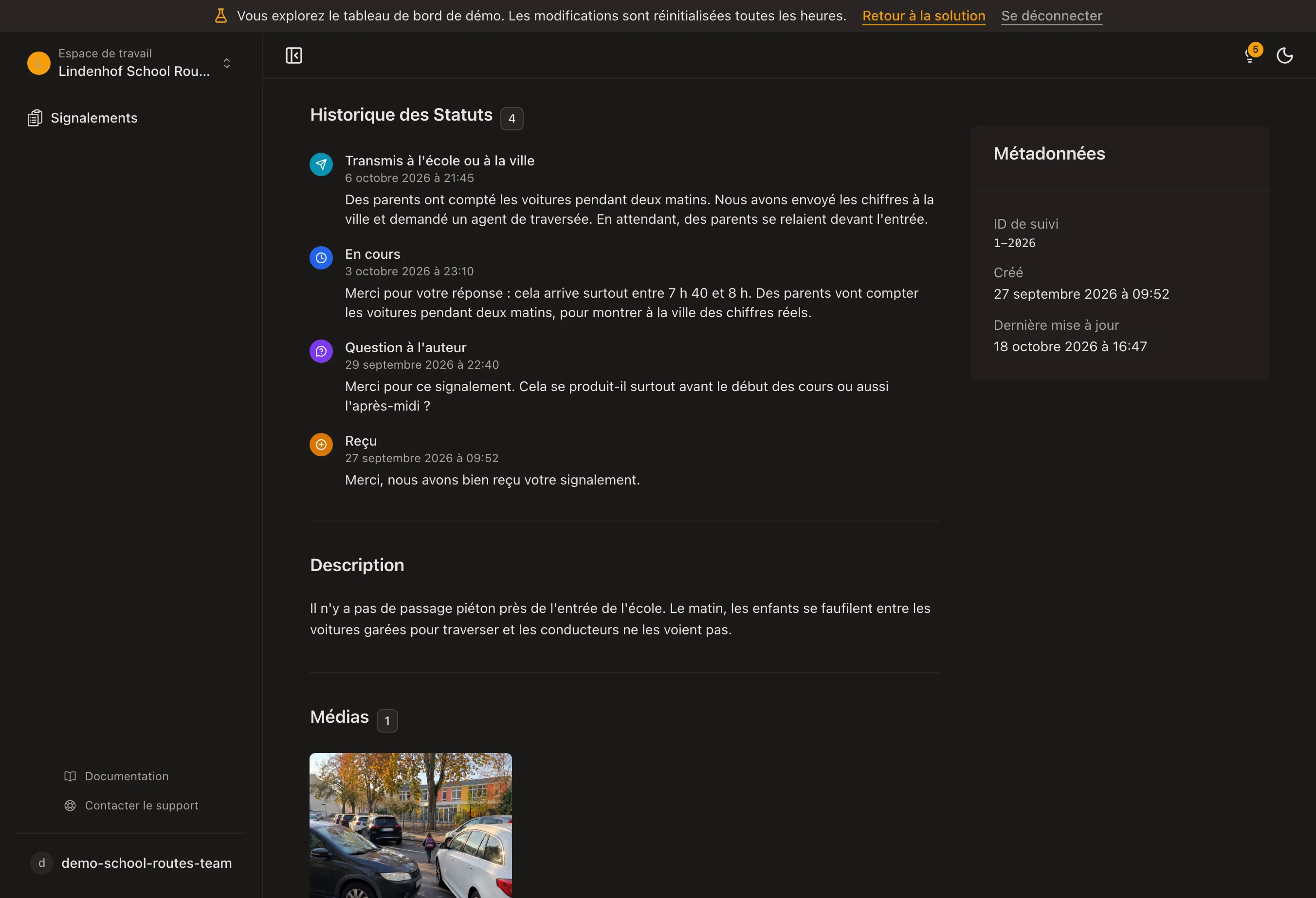 Voir chaque étape d'un signalement