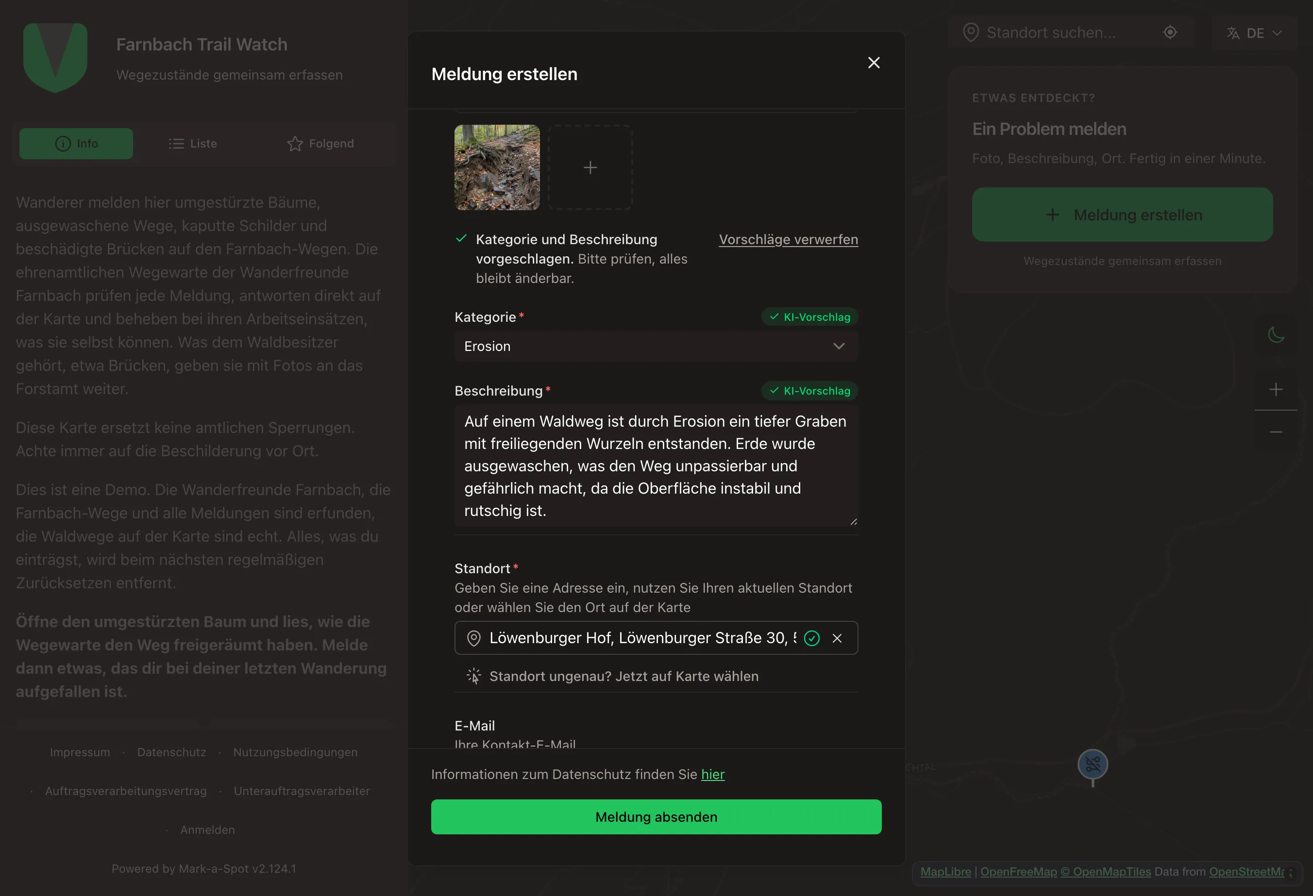 Foto machen, die KI schlägt Kategorie und Text vor